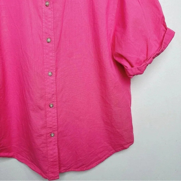 Aritzia Denim Forum Womens Size Xsmall Button Hot Pink  Roll Sleeve Jane Shirt - Picture 6 of 15